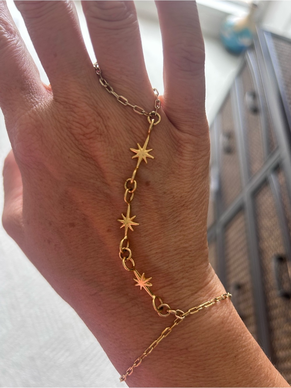 Gold Star Link Hand Chain Bracelet - Women Jewelry